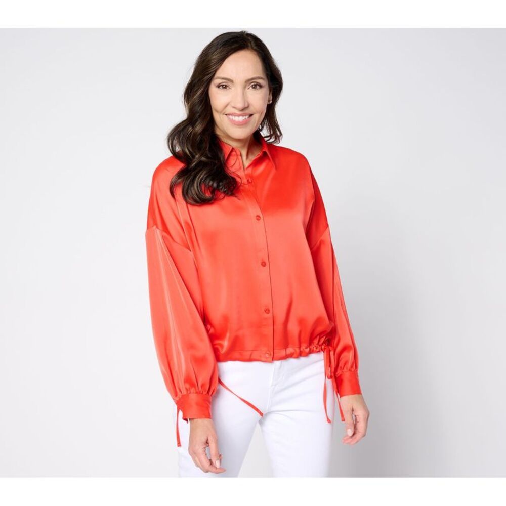 SUNNYLiFE Women's Top Sz L Satin Button Front Shirt Red A639426